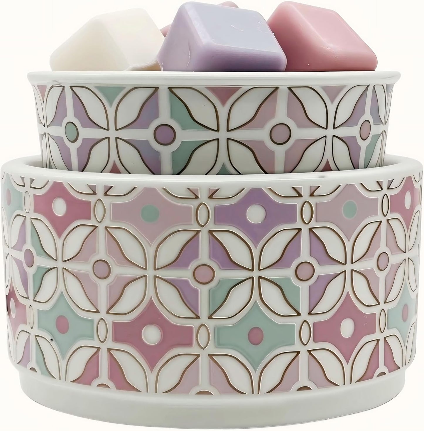 NAFANG Blue & White Porcelain Pattern Wax Melt Warmer,Ceramic 3-in-1 Electric Candle Wax Warmer for Scented Wax Melter Oil Burner for Home Office Bedroom Gift & Decor (with KD Iron Shelf)