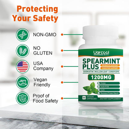 Spearmint Plus Supplement 1200mg - for Digestive, Skin and Stomach Health, Alternative Spearmint Tea- USA Made & Tested - 60 Softgels