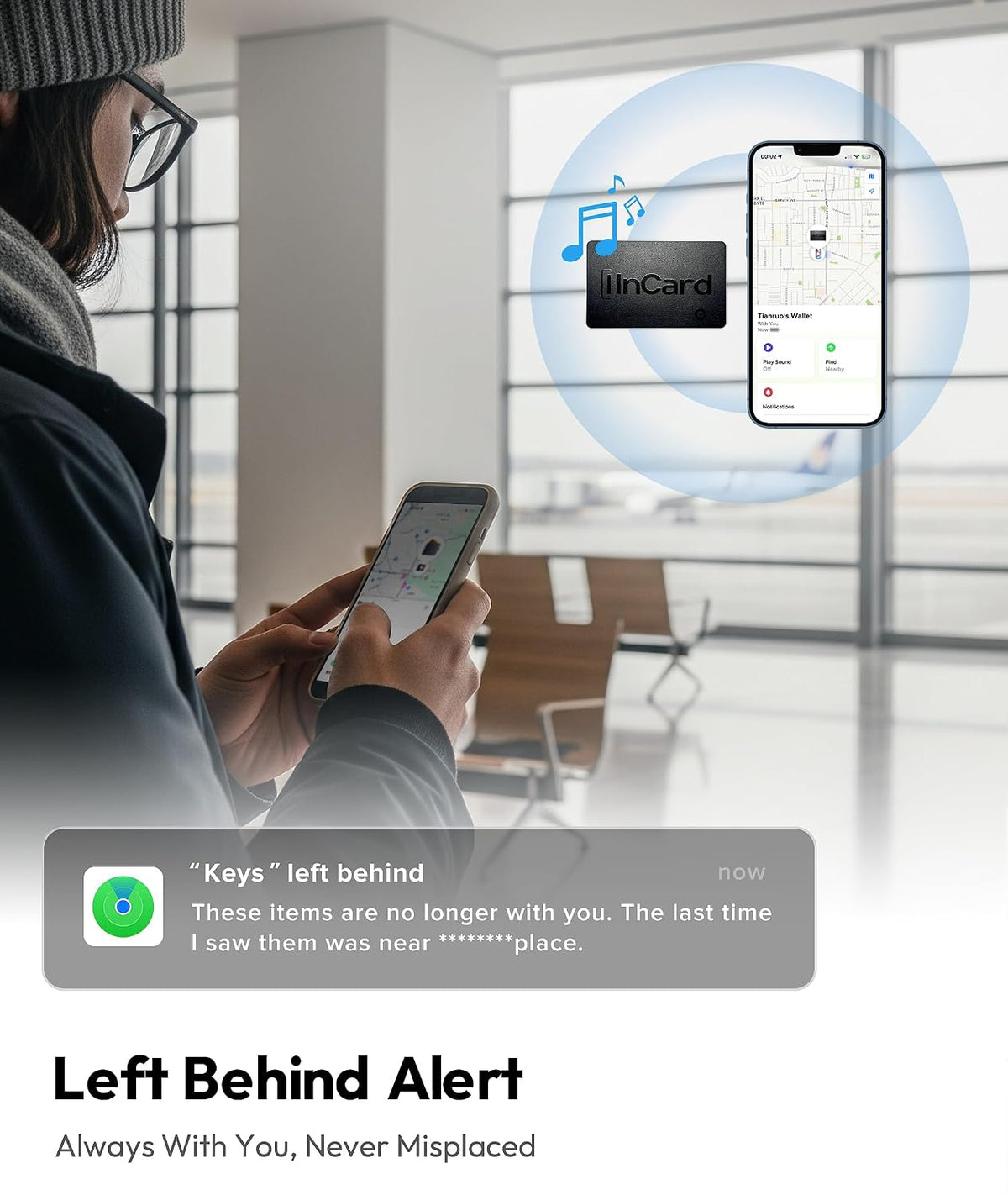 Incard Wallet Tracker Card,Certified by Apple Find My & Goole’s Find Hub Bluetooth Tracker, 1.7mm Wallet Finder, IP68 Waterproof Smart Card,5 Years Battery Life Item Finder for Passport-1PCS