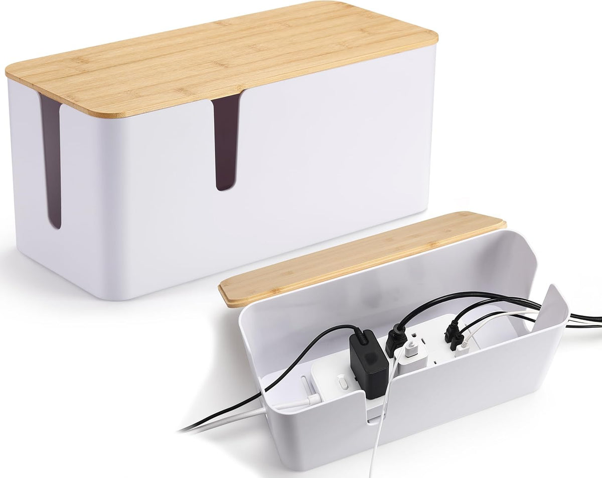 ZhiYo 2 Pack Cable Management Box, Medium & XL, Power Strip Organizer Black