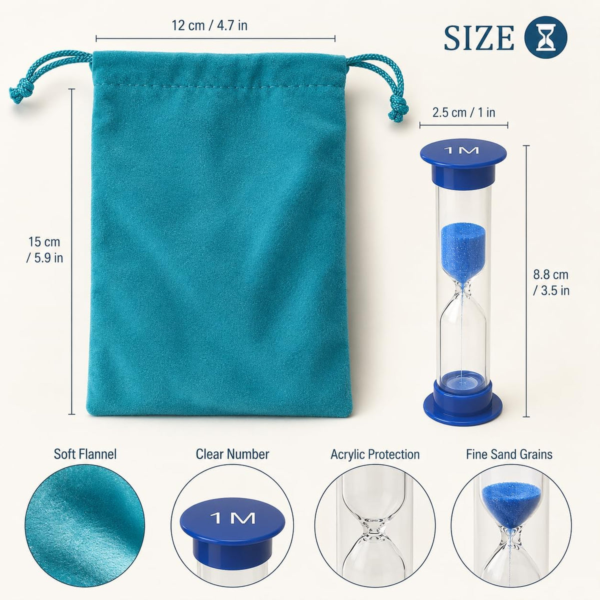 6-Pack Hourglass Sand Timers with Storage Bag, 30 Sec to 10 Min