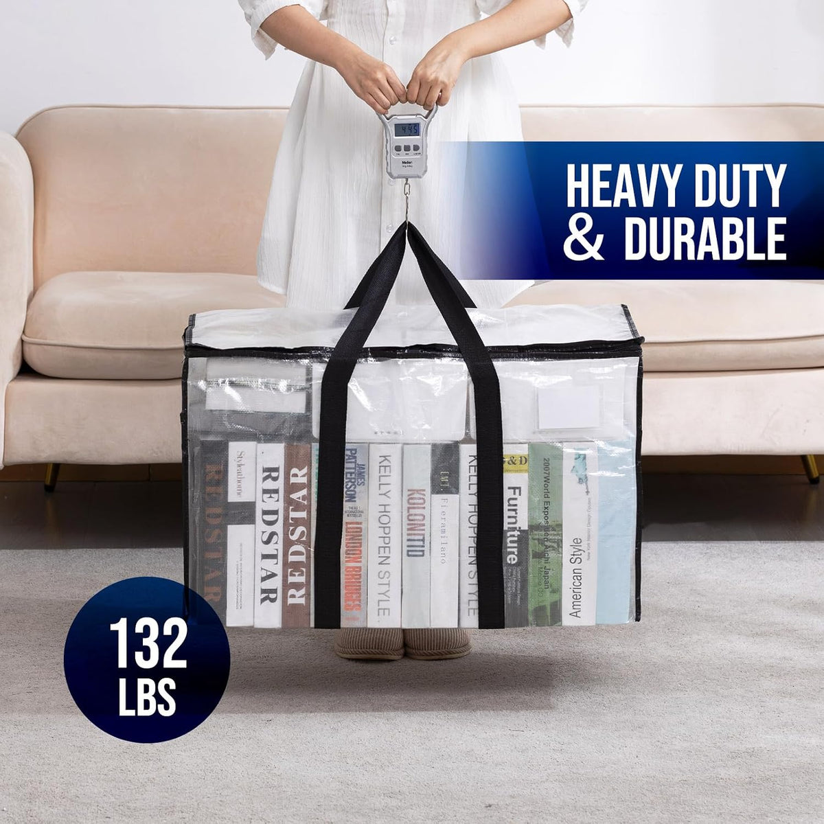 TAILI Blue Extra Large Moving Bags,Storage Bags with Visible Window
