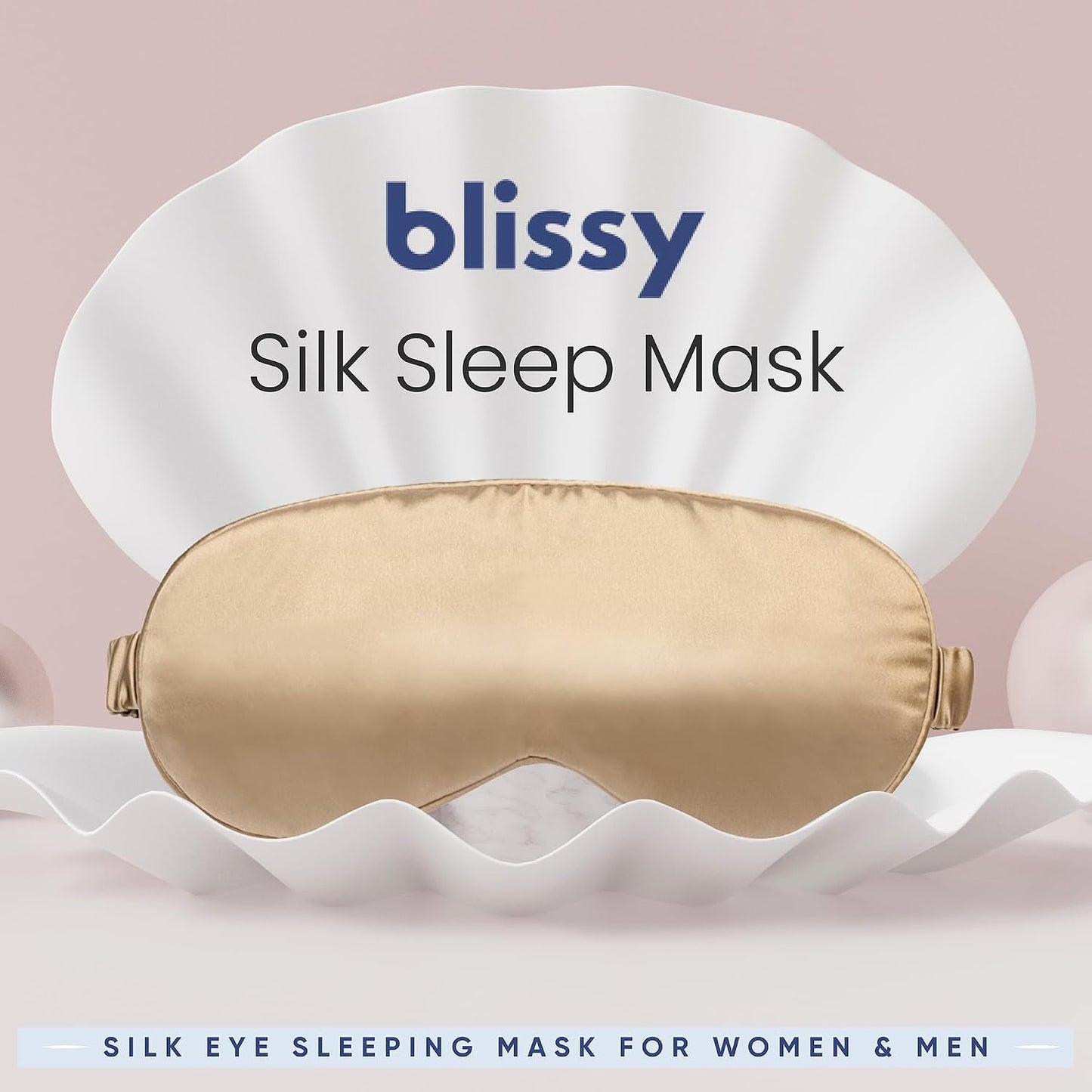 Blissy Silk Sleep Mask - Eye Sleeping Mask for Women & Men for Total Blackout - 100% Pure Mulberry Silk, 22 Momme 6a Fibers - Blindfold Sleep Mask Side Sleeper Eye Cover (Non Adjustable)
