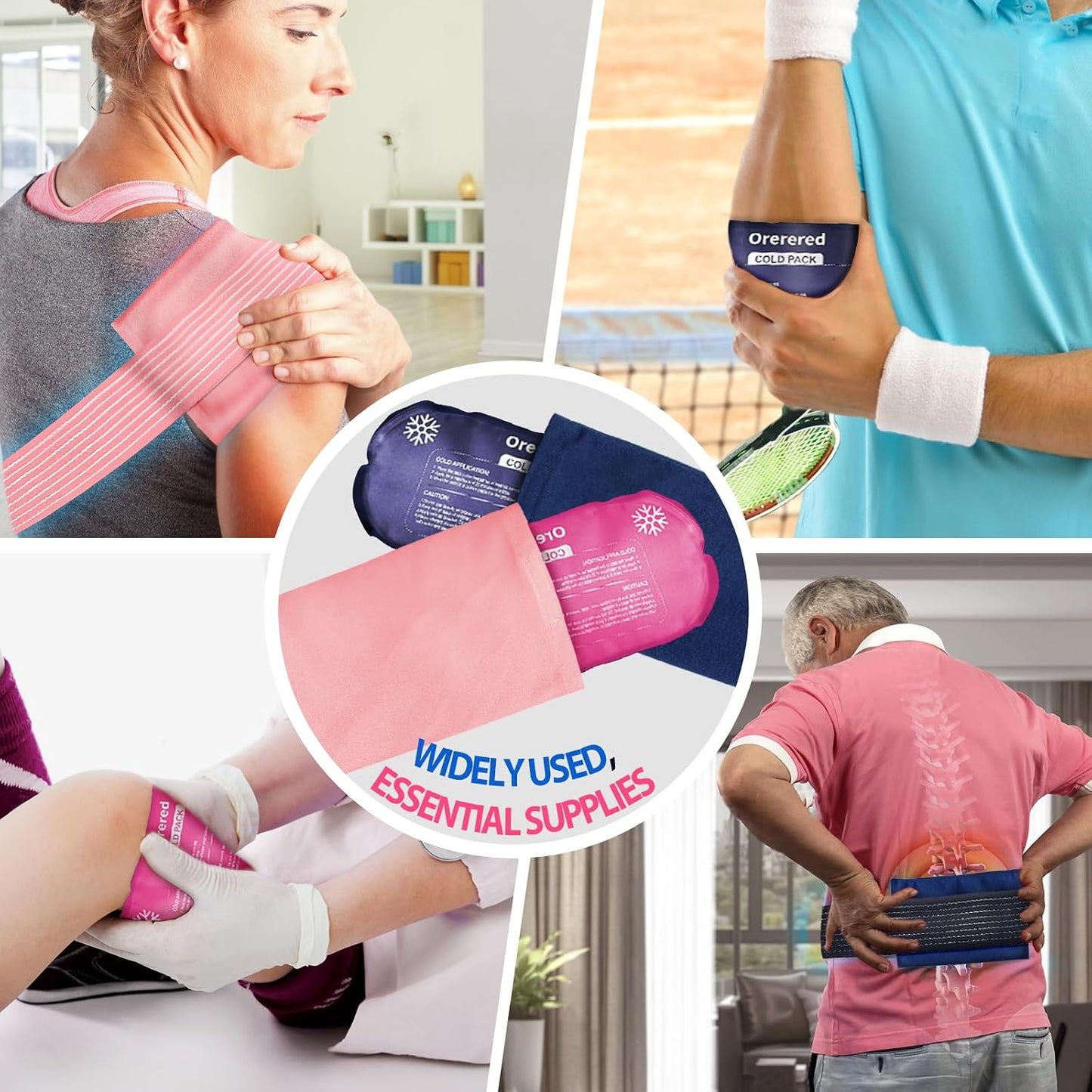 Reusable Cold Ice Packs for Injuries, 3-Piece Set Cold Gel Ice Wrap for Injury Recovery, Alleviate Joint and Muscle Pain (Knee Ice Wrap-Purple)