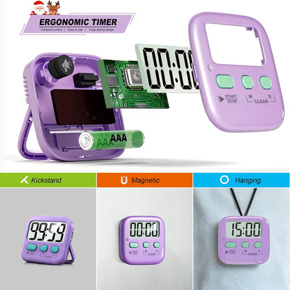 Antonki 2 Pack Digital Timer for Kids, Magnetic Countdown Kitchen Timers for Cooking, Egg, Classroom, Teacher, Exercise, Study, Oven - Battery Included