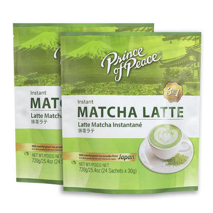 Prince of Peace 3 in 1 Matcha Latte Instant Beverage, 24 Sachets – Made with Matcha Powder from Japan - Instant Hot or Cold Beverage – Easy to Brew – Rich and Creamy Taste – Just Add Water