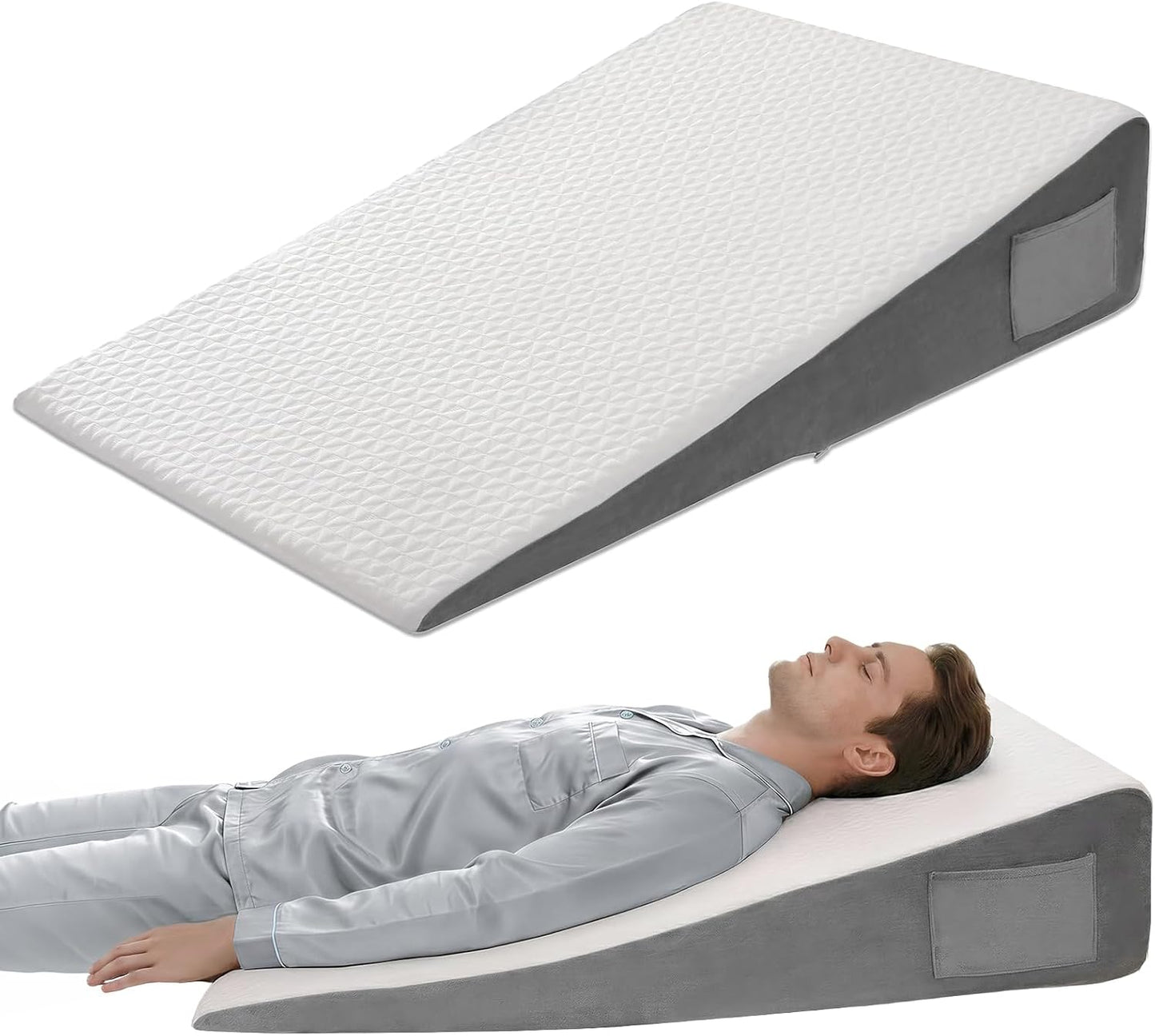 Vekkia 34" Extra-Long Wedge Pillow, 5.5" Bed Wedge Pillow for Sleeping,Gray