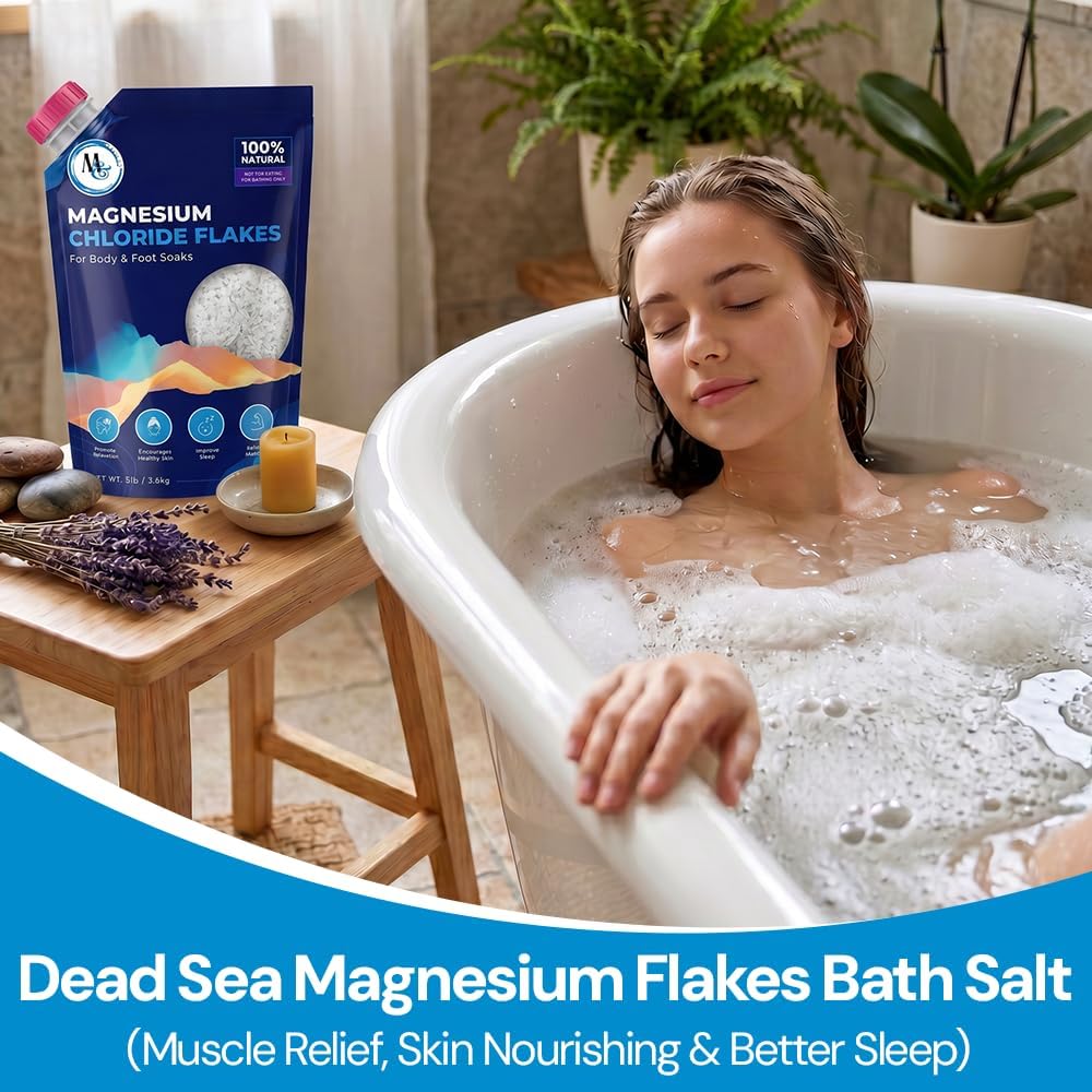 Dead Sea Magnesium Flakes Bath Salts for Soaking & Foot Soak - Natural Pure Chloride Supplement - Unscented Epsom Salt Alternative - Muscle Relief, Skin Nourishing & Better Sleep