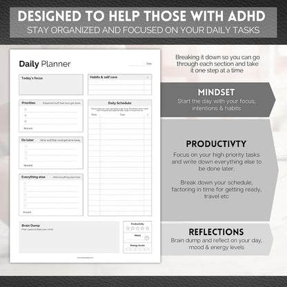 ADHD Daily Planner Notepad for Neurodivergent Adults - Productivity Daily Planner Desk Pad & Task Management to Stay Organized and Focused Note Pad (Rainbow, A4 Portrait)