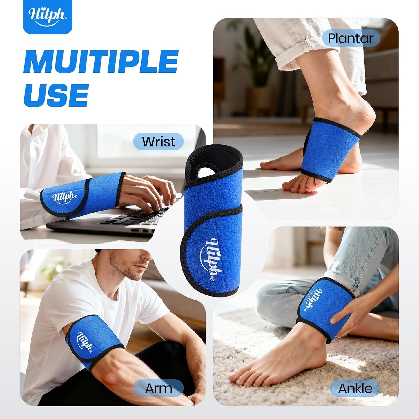 Hilph Wrist Ice Pack Wrap for Carpal Tunnel Relief, FSA Eligible HSA, Reusable Wrist Hot & Cold Therapy Brace for Hand Injuries, Arthritis, Tendonitis, Surgery Recovery Items Gifts Men Women, Blue