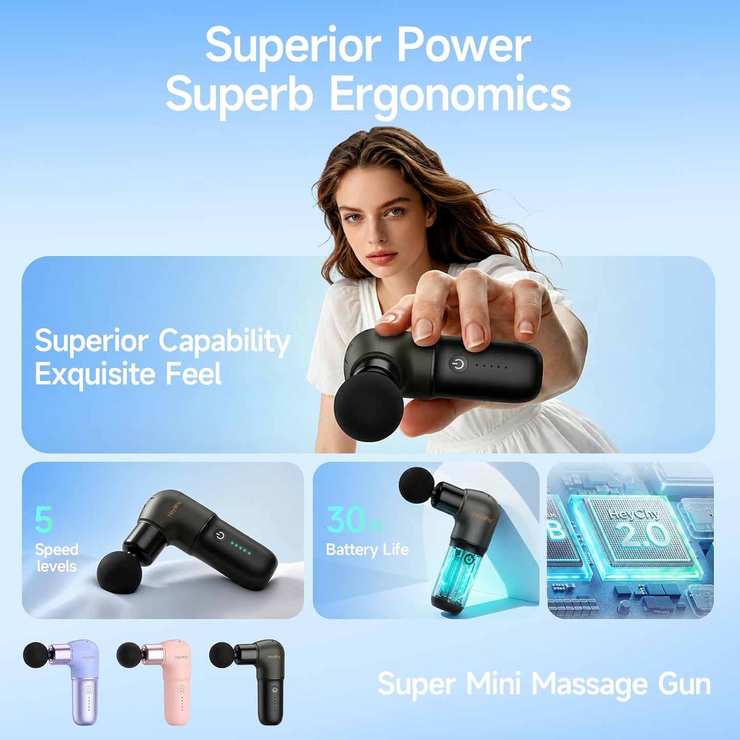 HEYCHY Super Mini Massage Gun, Deep Tissues Percussion Muscle Massager | Compact Sports Travel Massage Gun, FSA Eligible Portable Massager Gun for Her Him, Handheld Massager Gun HSA Eligible Black