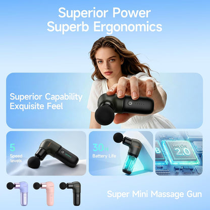 HEYCHY Super Mini Massage Gun, Deep Tissues Percussion Muscle Massager | Compact Sports Travel Massage Gun, FSA Eligible Portable Massager Gun for Her Him, Handheld Massager Gun HSA Eligible Black