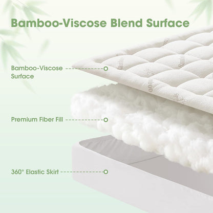 Mattress Pad Queen Size, Cooling Pillow Top Mattress Topper, Ultra Soft Viscose Made from Bamboo, Breathable for Hot Sleepers, Deep Pocket 8"-20", Green