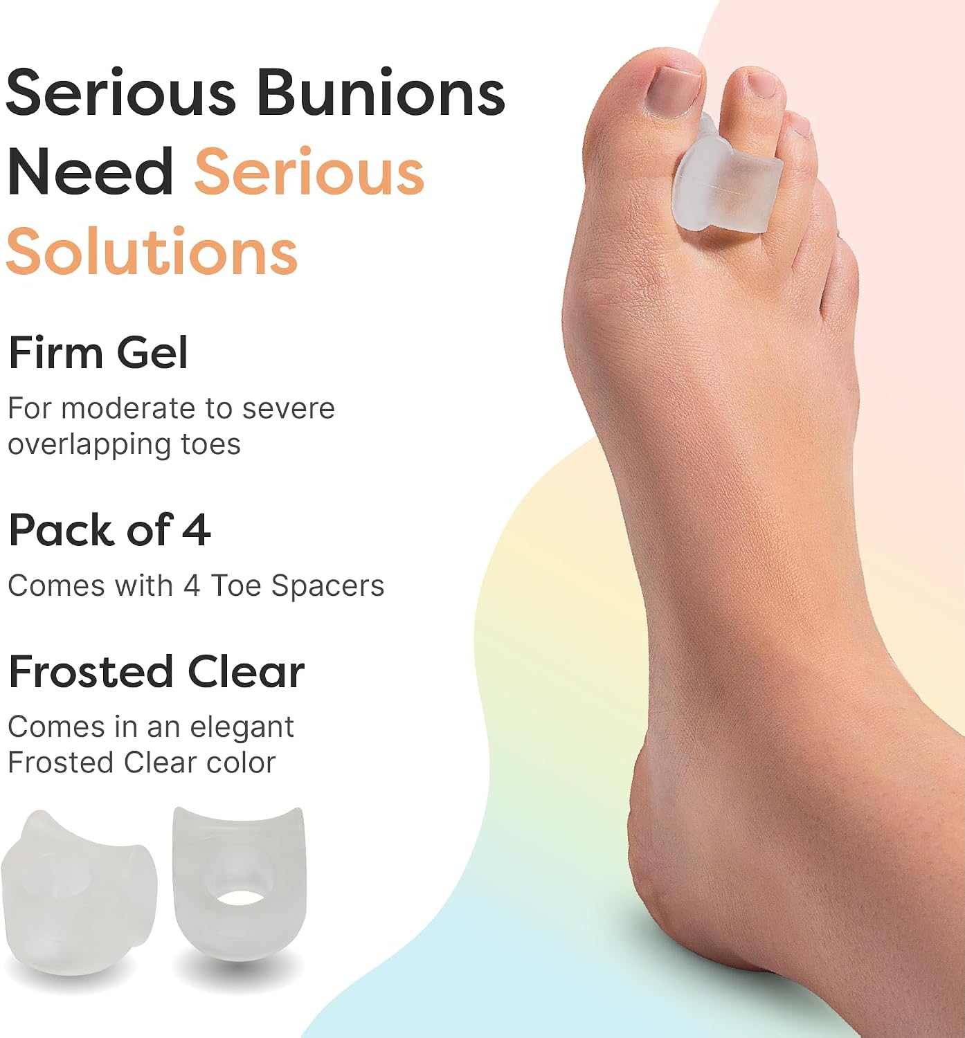 ZenToes Gel Toe Separators for Overlapping Toes, Bunions, Big Toe Alignment, Corrector and Spacer - 4 Pack (White)