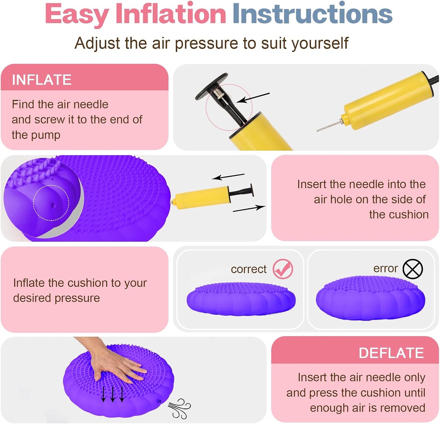 kisnbld Wobble Cushion, Extra Thick Wiggle Seat for Sensory Kids, Non-slip Balance Disc with Inflation Pump for Adults Core Strength, Posture Improvement & Physical Therapy (13.5in/34cm)