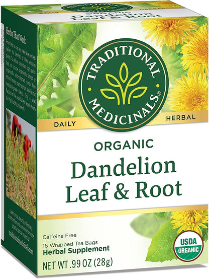 Traditional Medicinals Tea, Organic Dandelion Leaf & Root, Supports Kidney Function & Healthy Digestion, 16 Tea Bags
