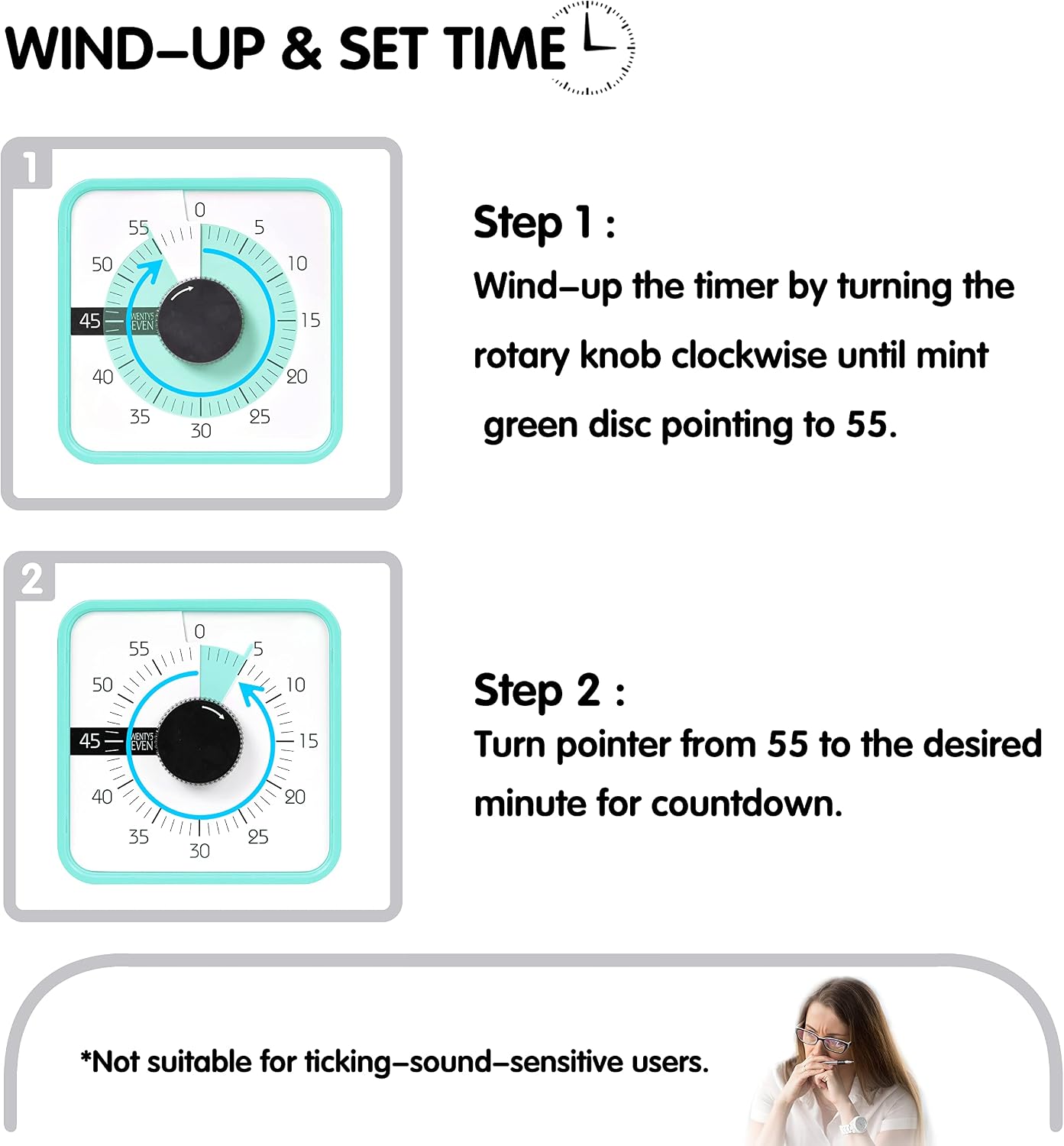 Visual Timer 7.5 inch; 60 Minute 1 Hour Countdown Timer for Kids Classroom Teaching Tool Home Office Meeting, Mechanical Countdown Clock for Exam Time Management Magnetic, Navy Blue with Colorful Disc