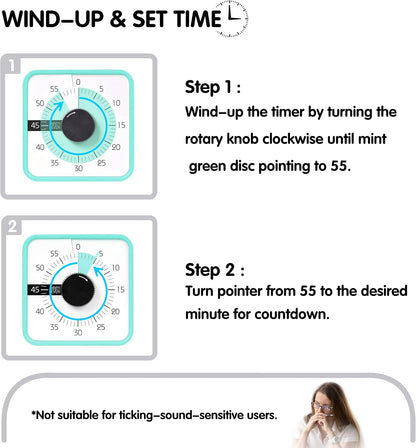 Visual Timer 7.5 inch; 60 Minute 1 Hour Countdown Timer for Kids Classroom Teaching Tool Home Office Meeting, Mechanical Countdown Clock for Exam Time Management Magnetic, Navy Blue with Colorful Disc