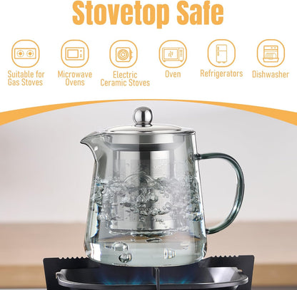 PARACITY Glass Teapot Stovetop 18.6 OZ, Borosilicate Clear Tea Kettle with Removable 18/8 Stainless Steel Infuser, Teapot Blooming and Loose Leaf Tea Maker Tea Brewer for Camping, Travel (550ML)