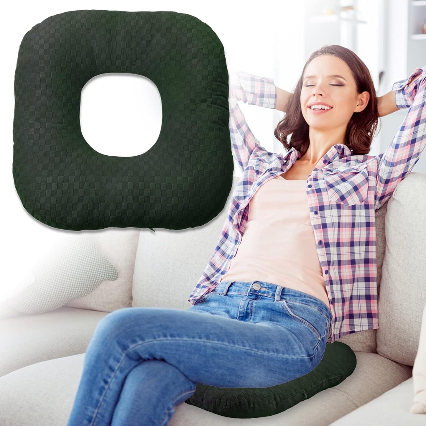 Stuffed Donut Pillow Seat Cushion | for Tailbone and Coccyx Pain, Hemorrhoids, Bed Sores, Pregnancy, Prostate, Surgery Recovery, Sitting Pressure Relief, for Home, Office and Car (Grey)