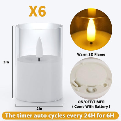 VIODAIM 12Pack Flickering Flameless LED Candles with Timer, Battery Powered - Small Pillar & Votive, Clear (2"X3")