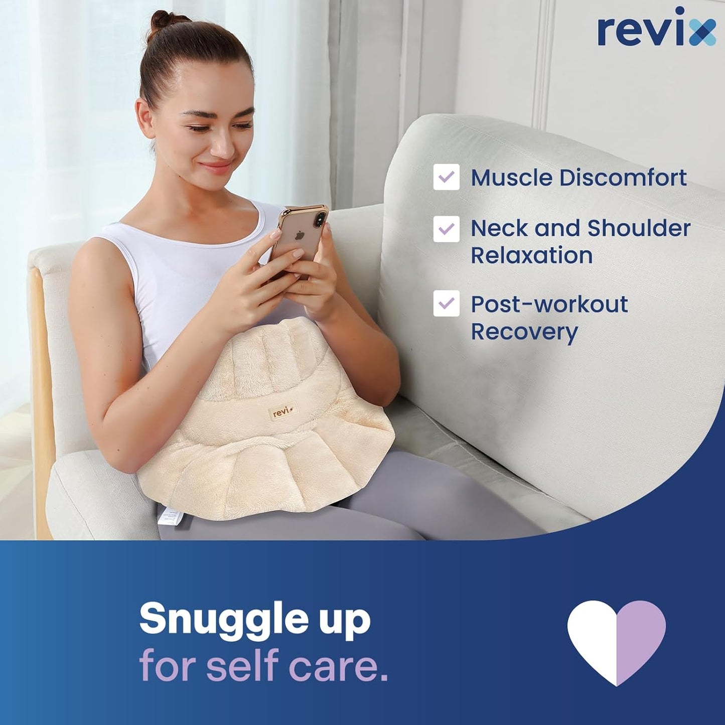REVIX Heated Neck Wrap Microwave Heating Pad for Neck and Shoulders Pain Relief, Weighted Neck Warmer Microwavable with Miost Heat, Unscented