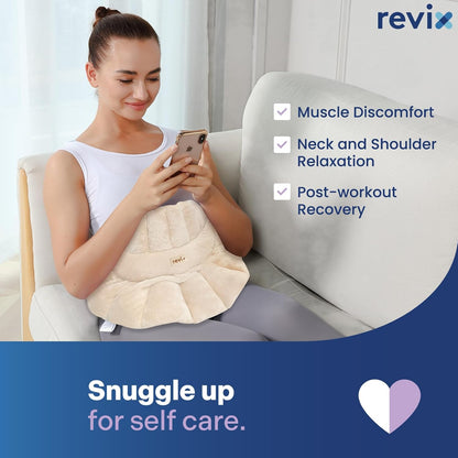 REVIX Heated Neck Wrap Microwave Heating Pad for Neck and Shoulders Pain Relief, Weighted Neck Warmer Microwavable with Miost Heat, Unscented