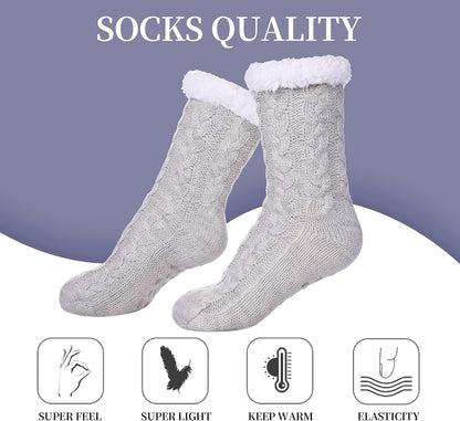 SDBING Women's Winter Super Soft Warm Cozy Fleece Lined Fuzzy Slipper Socks with Grippers