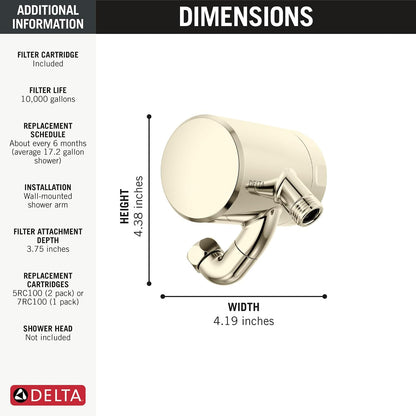 Delta Faucet Clarifi Premium Shower Filter Attachment with Filter, Hard Water Shower Filter, Shower Head Filter, Stainless 5SF100-SS
