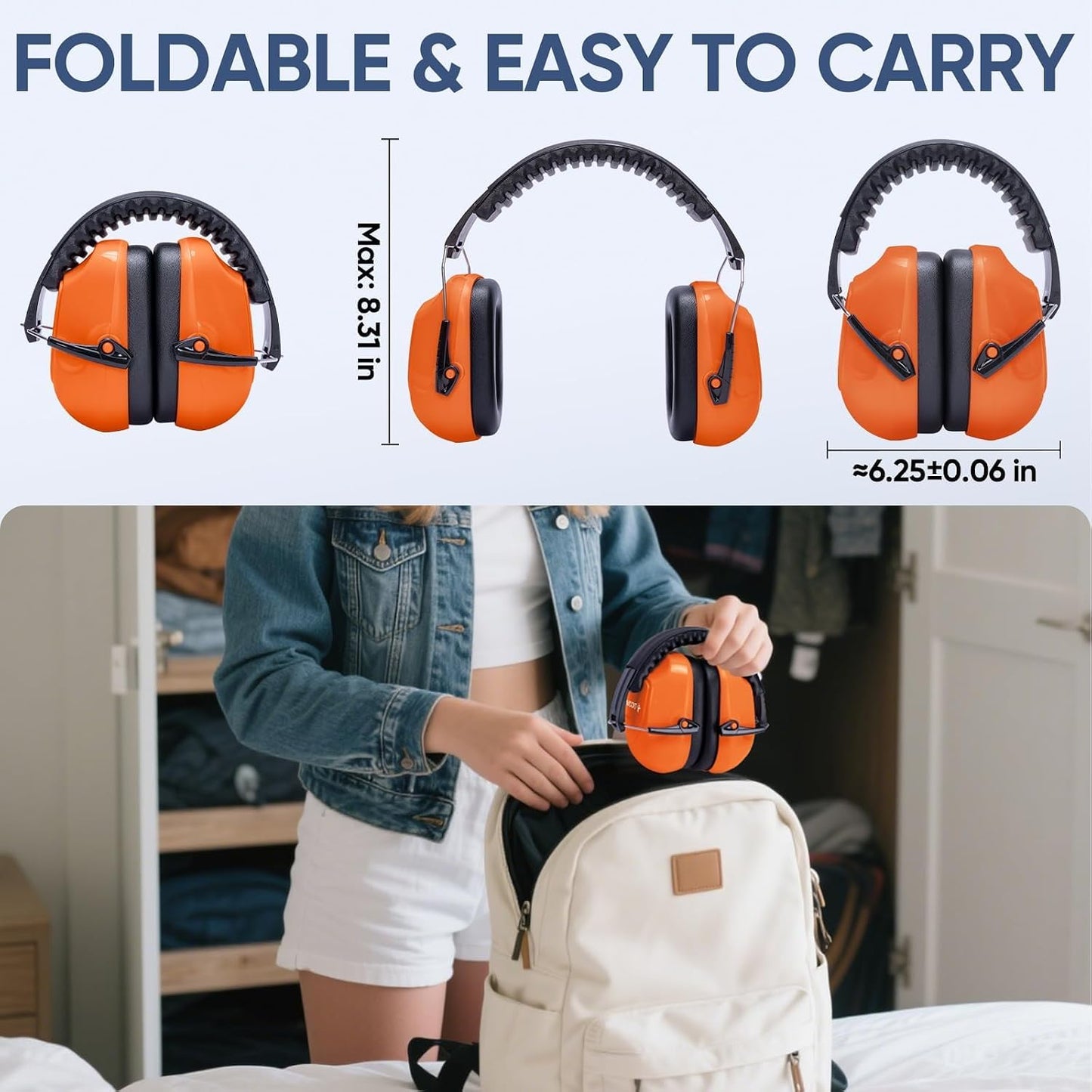 TICONN Noise Cancelling Ear Muffs for Adults, SNR 33dB Hearing Protection, Adjustable Safety Earmuffs for Construction
