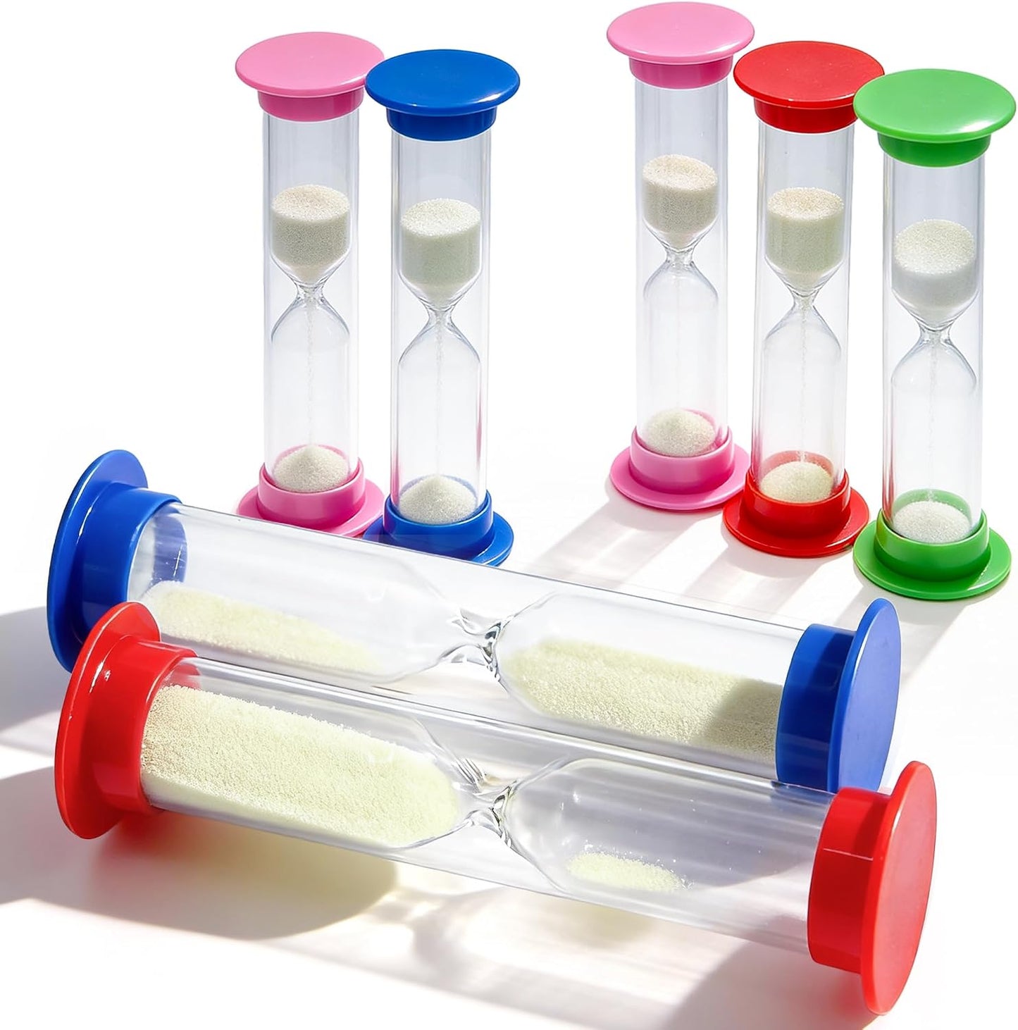 PROLOSO 6 Pcs Colorful Sand Timers Set Platic Sandglass Hourglass Sand Clock Timer 30sec/ 1min/ 2mins/ 3 Minutes/ 5 Minute/ 10mins for Kids Games Classroom Home Office Kitchen