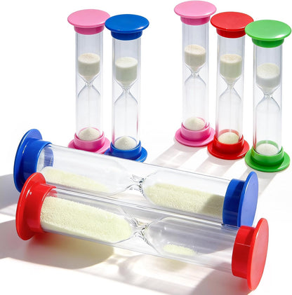 PROLOSO 6 Pcs Colorful Sand Timers Set Platic Sandglass Hourglass Sand Clock Timer 30sec/ 1min/ 2mins/ 3 Minutes/ 5 Minute/ 10mins for Kids Games Classroom Home Office Kitchen