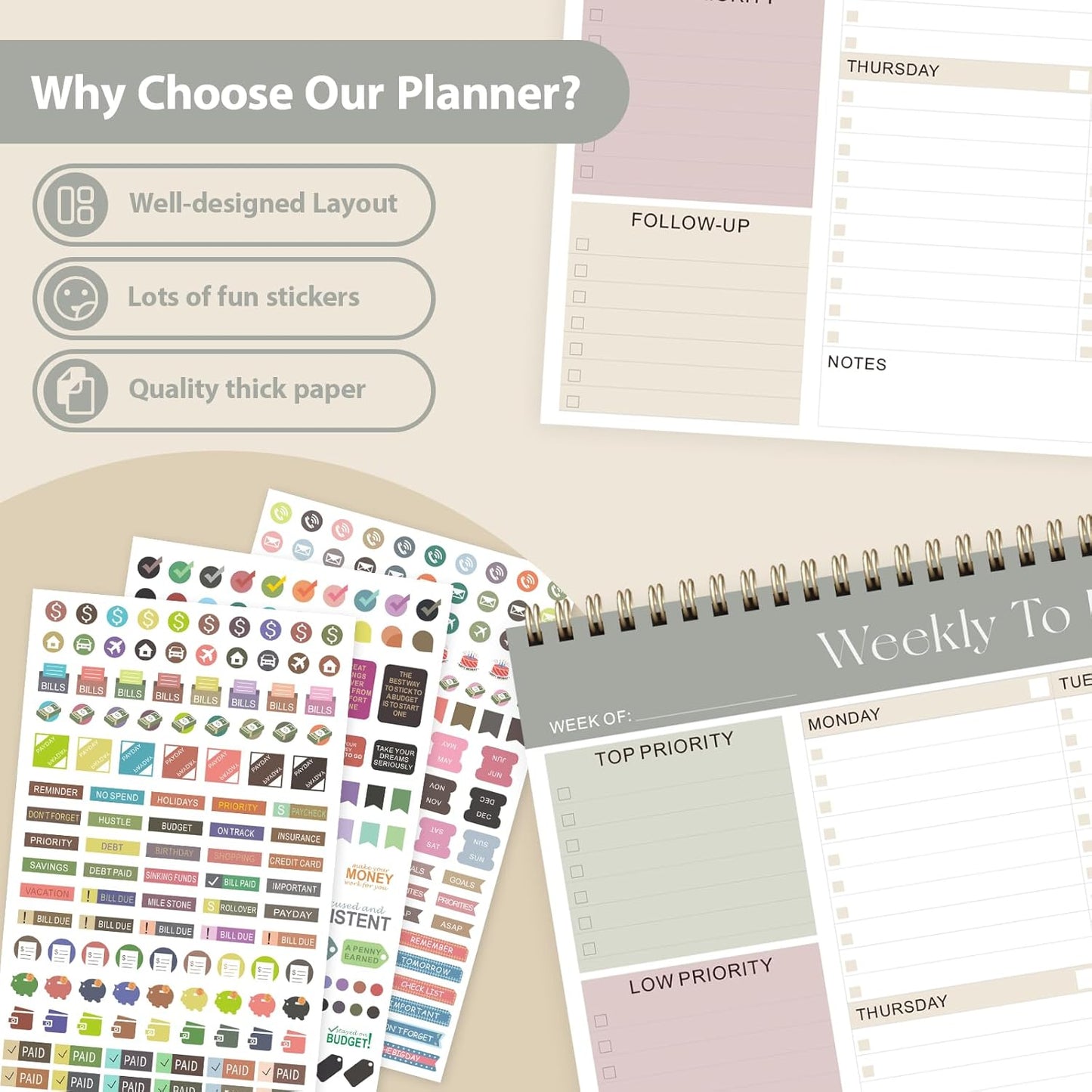 Weekly To Do List Notepad, Undated Planner with 52 Sheets (8.5''x11'') | Desk Accessories and Supplies, Women & Man, Home School & Work