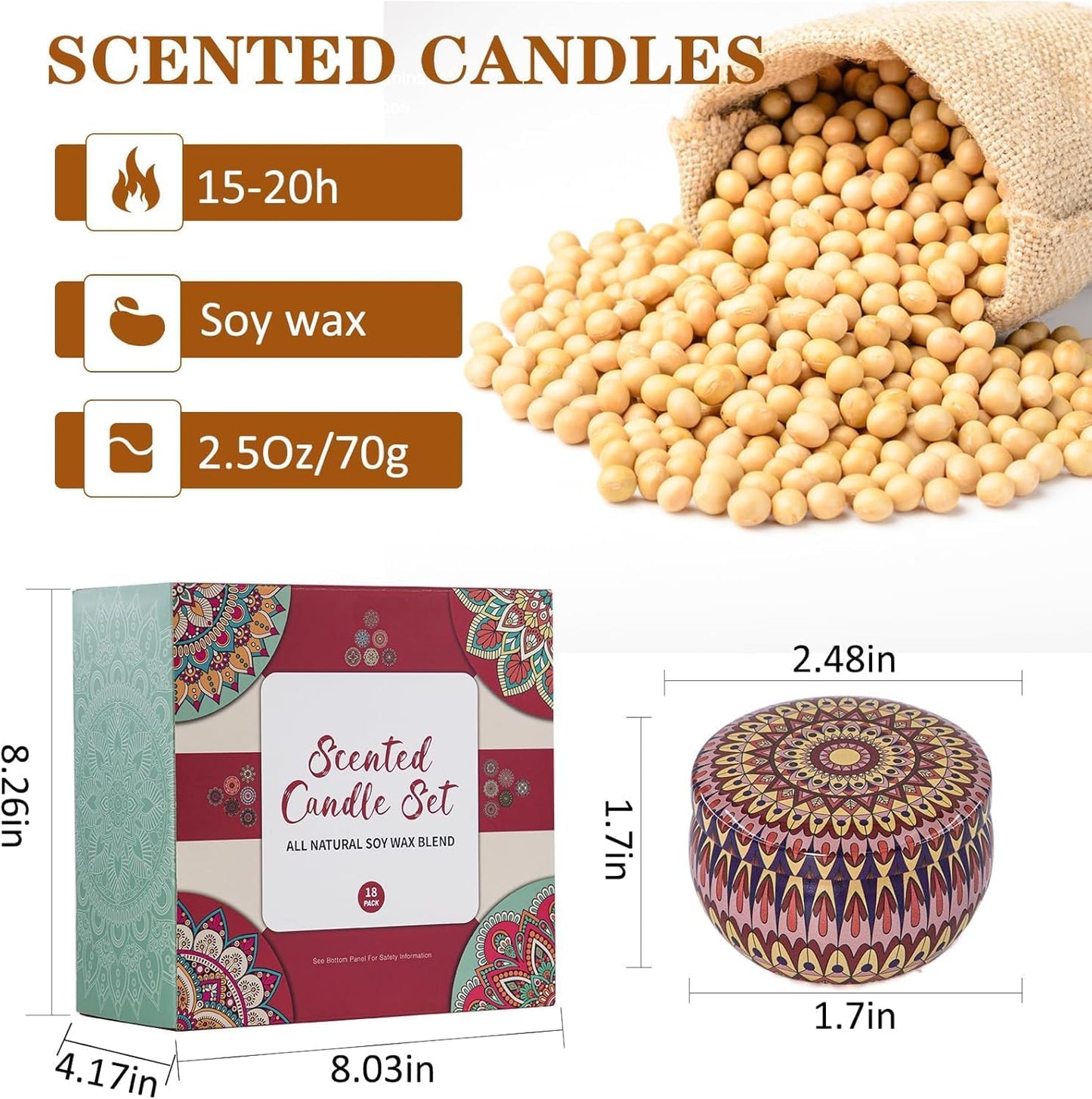 Candles, Scented Candles Gift Set for Women, 8 Pack Fruity Floral Soy Wax Aromatherapy Candles, Travel Tin Candles in Artist Gift Box, Birthday Gifts for Mom, Wife, Sister, Friend, Housewarming