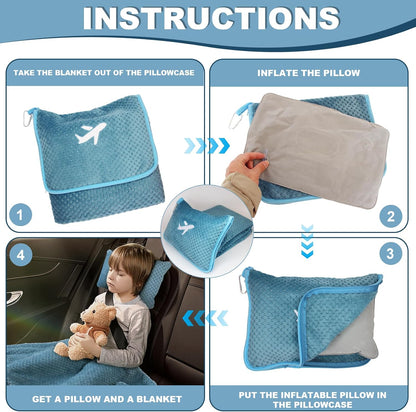 Travel Blanket Airplane Compact with Bag, Travel Essentials 3 in 1 Packable Airplane Blanket, Travel Pillow and Blanket Set, Inflatable Pillow, Luggage Sleeve & Backpack Clip (Light Grey)