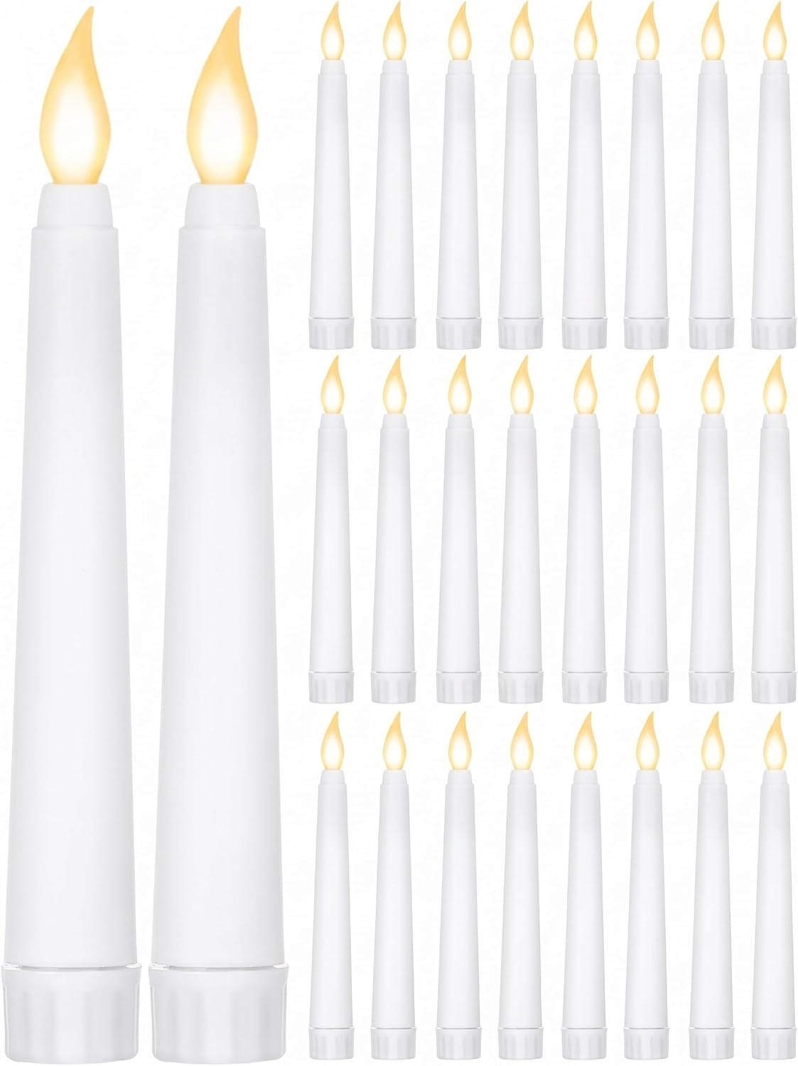 Treela 24 Pcs Flameless Taper Candles Battery Operated Bulk Fake Candles Light LED Candle Sticks Flickering Tapered for Easter Wedding Anniversary Decoration(Basic,11 Inch,Ivory)
