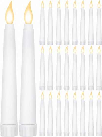 Treela 24 Pcs Flameless Taper Candles Battery Operated Bulk Fake Candles Light LED Candle Sticks Flickering Tapered for Easter Wedding Anniversary Decoration(Basic,11 Inch,Ivory)