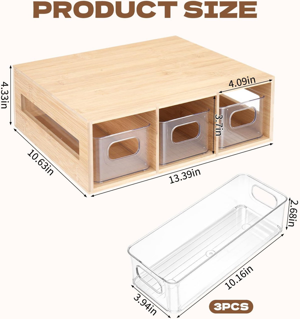 Tea Bag Organizer, Bamboo and Acrylic Tea Bag Holder with 3 Drawers, Wooden Tea Storage Organizer for Countertop, Sturdy Tea Chest Boxes for Shelf, Coffee Station, Sugar Packet, Small Packets