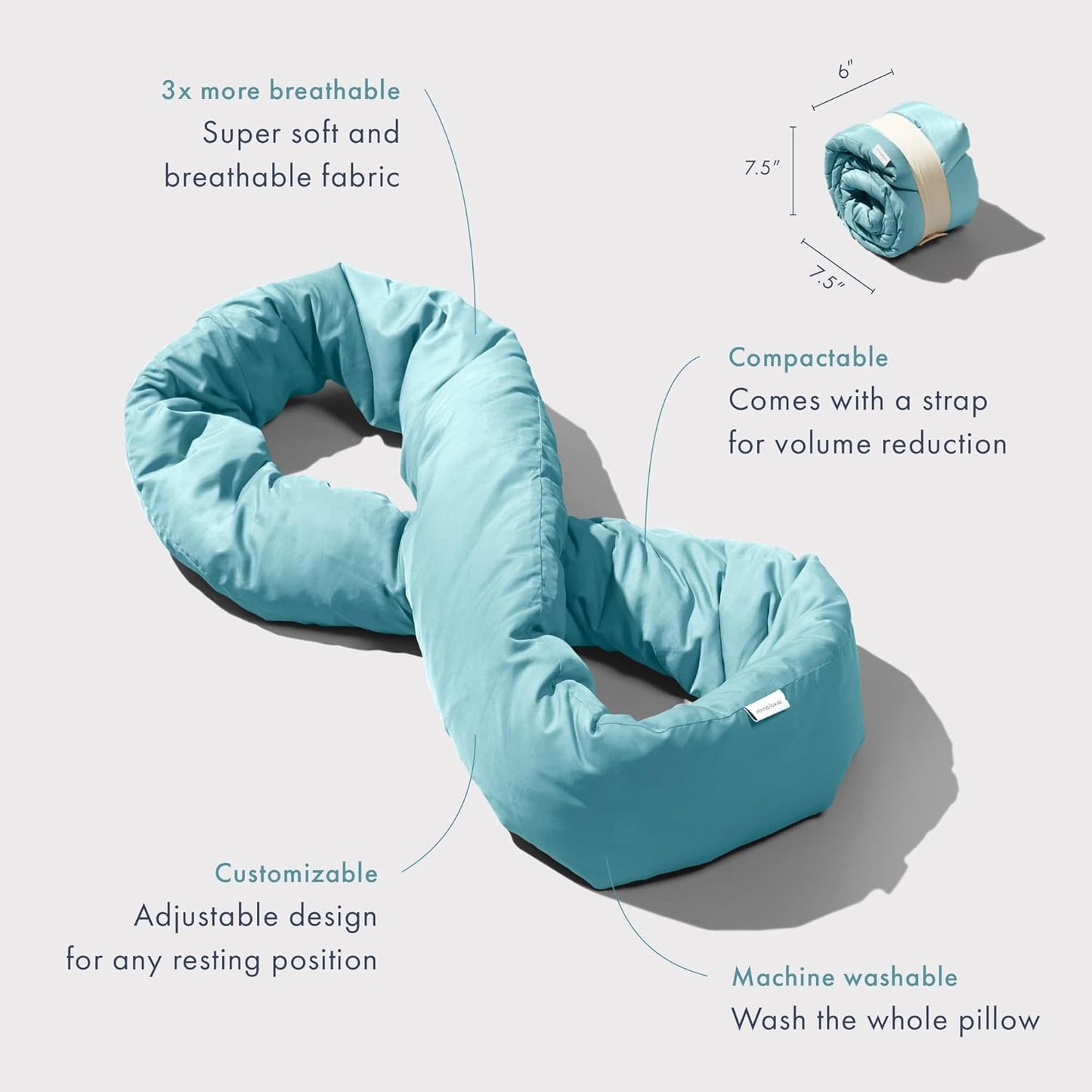 Huzi Infinity Pillow - Home Travel Soft Neck Scarf Support Sleep (Grey)