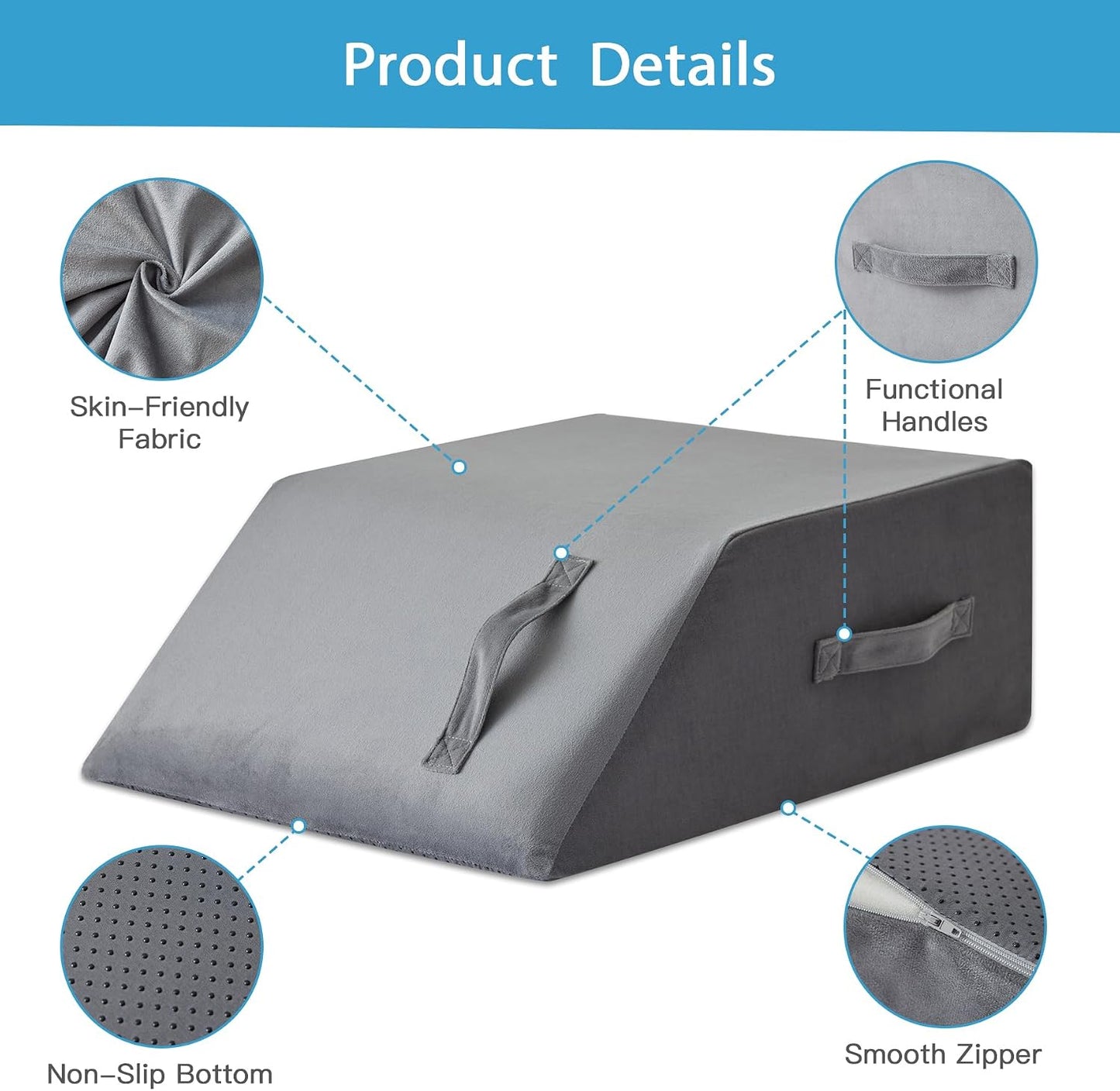 MEGCXIT Leg Pillow Elevation Blood Circulation, Leg Wedge for Elevation for Swelling, Leg Elevating Pillow for After Surgery, Memory Foam Foot Knee Pillow for Back Sleeping 23.6×16.8×8 Inch White/Grey