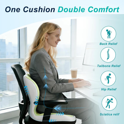 Seat Cushion for Office Chair and Car, Lumbar Support Pillow for Office Chair, Memory Foam Ergonomic Seat Cushion for Long Sitting, Back & Tailbone Pain, Sciatica - Dark Gray & Light Gray