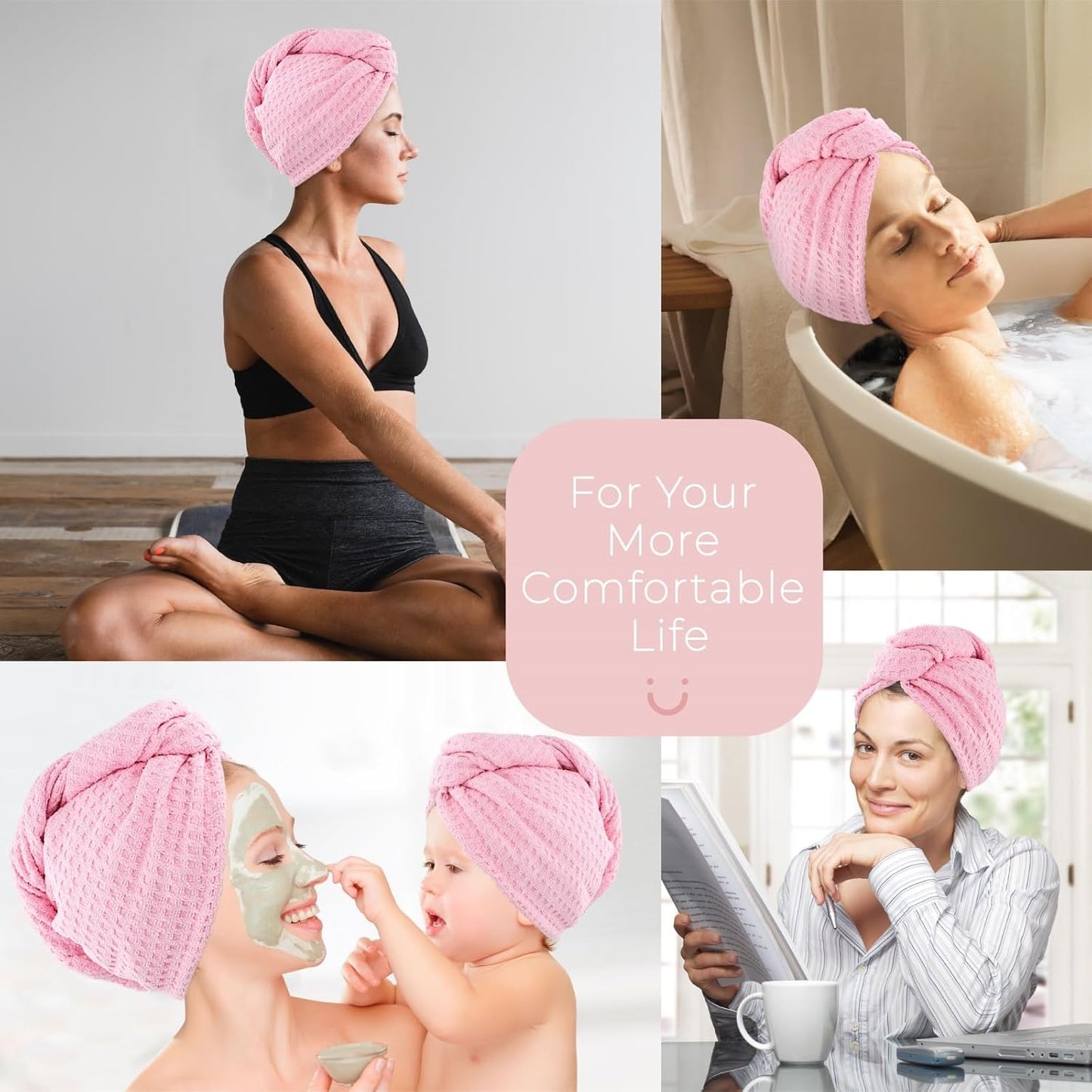 MaopaoBeauty Hair Towel Wrap for Women Long&Thick Hairs Head Wrap 1Pack Super Absorbent Hair Drying White Waffle Bath Towels for Curly Quick Dry Hair Drying Towels with Button
