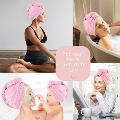MaopaoBeauty Hair Towel Wrap for Women Long&Thick Hairs Head Wrap 1Pack Super Absorbent Hair Drying White Waffle Bath Towels for Curly Quick Dry Hair Drying Towels with Button