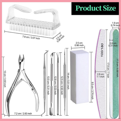 FANDAMEI Nail Care Kit, Nail Files 100/180, Nail Buffer Block, Cuticle Nippers, Cuticle Trimmer, Cuticle Pusher, Nail Tools, Nail Kit, Pedicure & Manicure Tools, Nail Prep Kit, Manicure Kit for Women