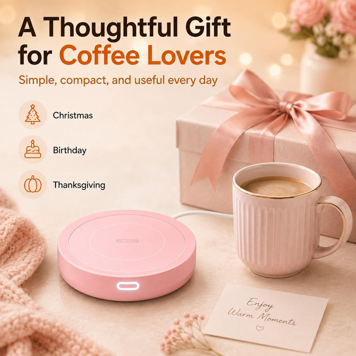 BESTINNKITS White Smart Coffee Auto On/Off Gravity-Induction Mug Office Desk Use, Candle Wax Cup Warmer Heating Plate (Up to 131F/55C)