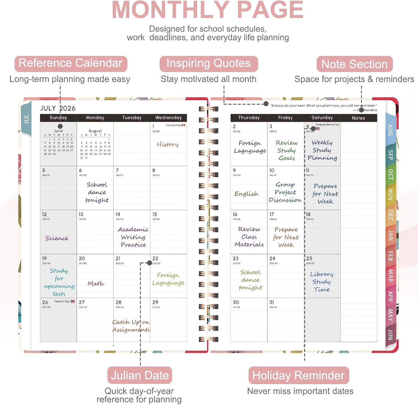Planner 2026-2027, Weekly and Monthly Calendar Planner, JUL 2026 - JUN 2027 | Academic Year, Daily Agenda Book, A5(6.3'' x 8.5''), Sprial Bound, Inner Pocket, Office School Use