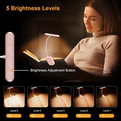 Gritin Rechargeable Book Light for Reading in Bed with 19 LED | Eye Caring 3 Color Temps,5 Brightness Levels,Memory Function,90 Hrs Runtime Flexible Goose Neck Clip on Light for Book Lovers