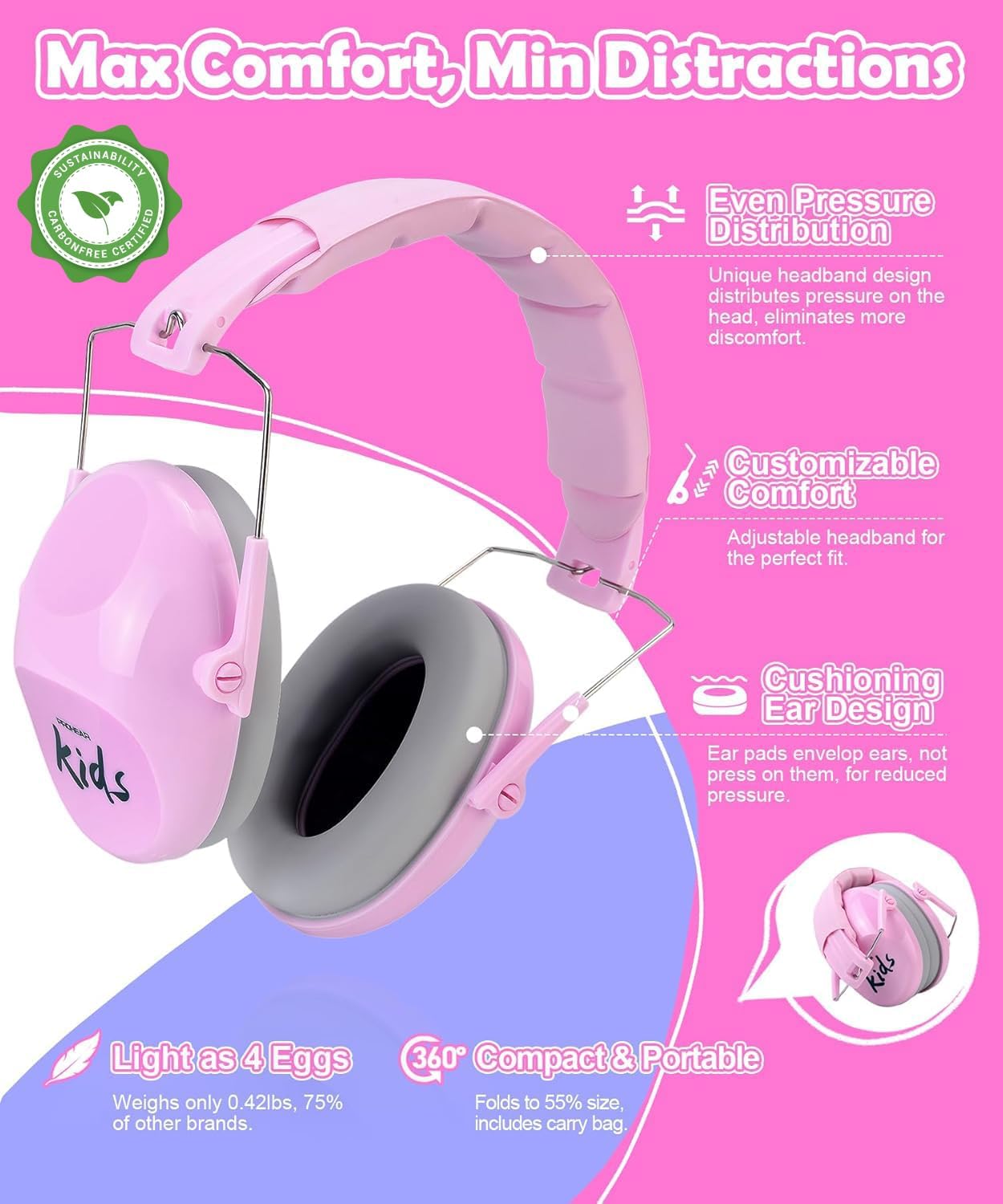 PROHEAR 032 Kids Ear Protection – Ear Muffs for Noise Reduction, 25NRR Noise Cancelling Headphones for Kids,Toddlers, Autism, Sensory Use, Hearing Protection – Orange