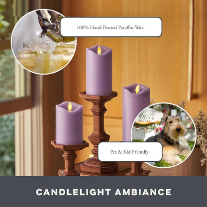 Matchless Candle Co. by Luminara Set of 3 Flameless LED Pillar Candles, Real Wax, Moving Flame (3x4.5, 3x5.5, 3x6.5 Inch, Unscented)