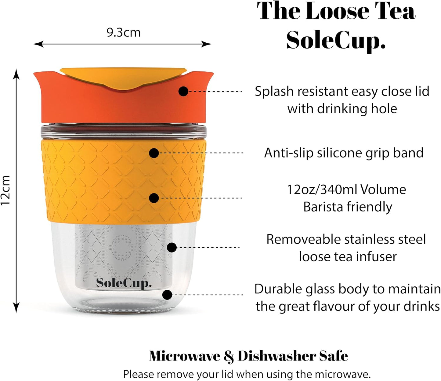 Large Travel Mug Loose Tea Infuser - Detachable Tea Strainer with Spill Proof Lid - 18oz/530ml BPA-Free Reusable Glass Travel Coffee Cup with Silicone Band (Ice Cream, 18oz)